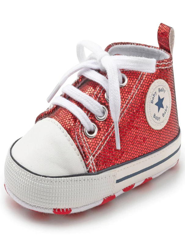 Baby First Steppers Mermaid Shimmer Anti-Slip Sneakers by Liv and Mia Red
