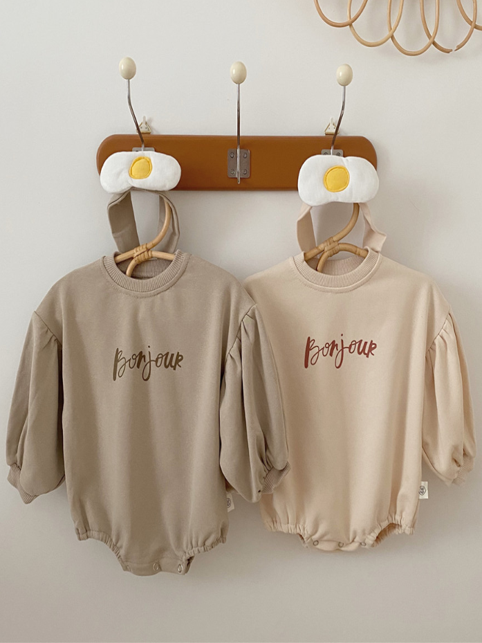 Baby 'Bonjour le Bébé' Long Sleeve Onesie With Egg Headband