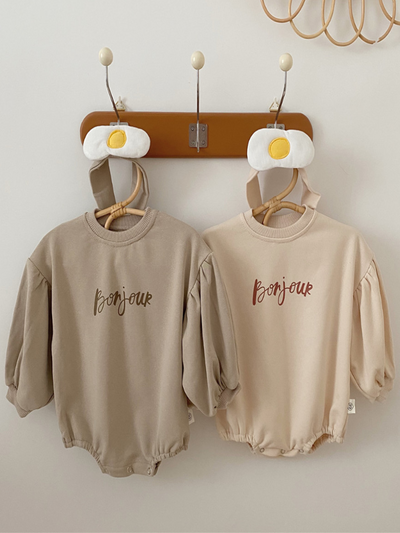 Baby 'Bonjour le Bébé' Long Sleeve Onesie With Egg Headband