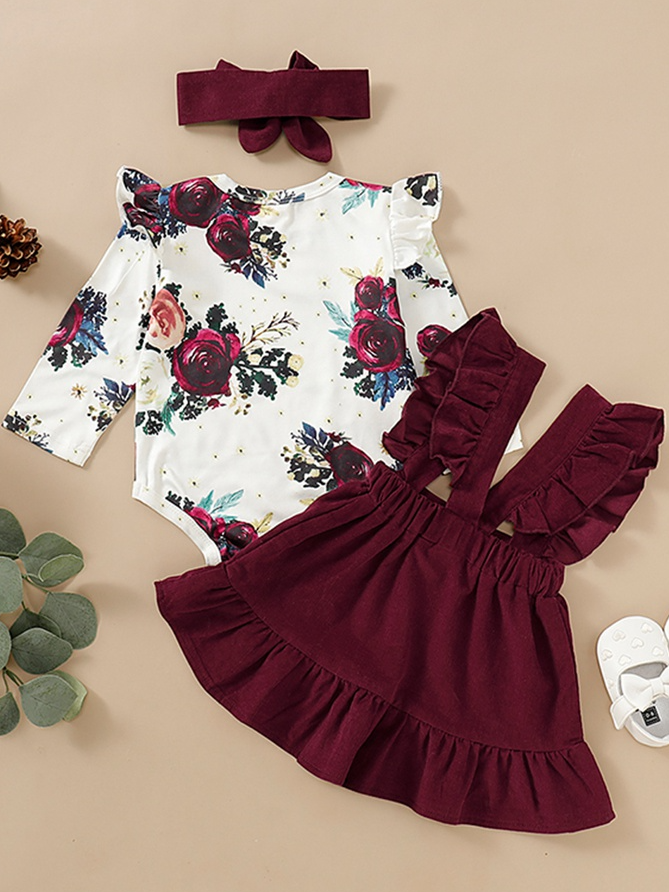 Baby Fancy Floral Onesie, Suspender Romper, And Headband Set
