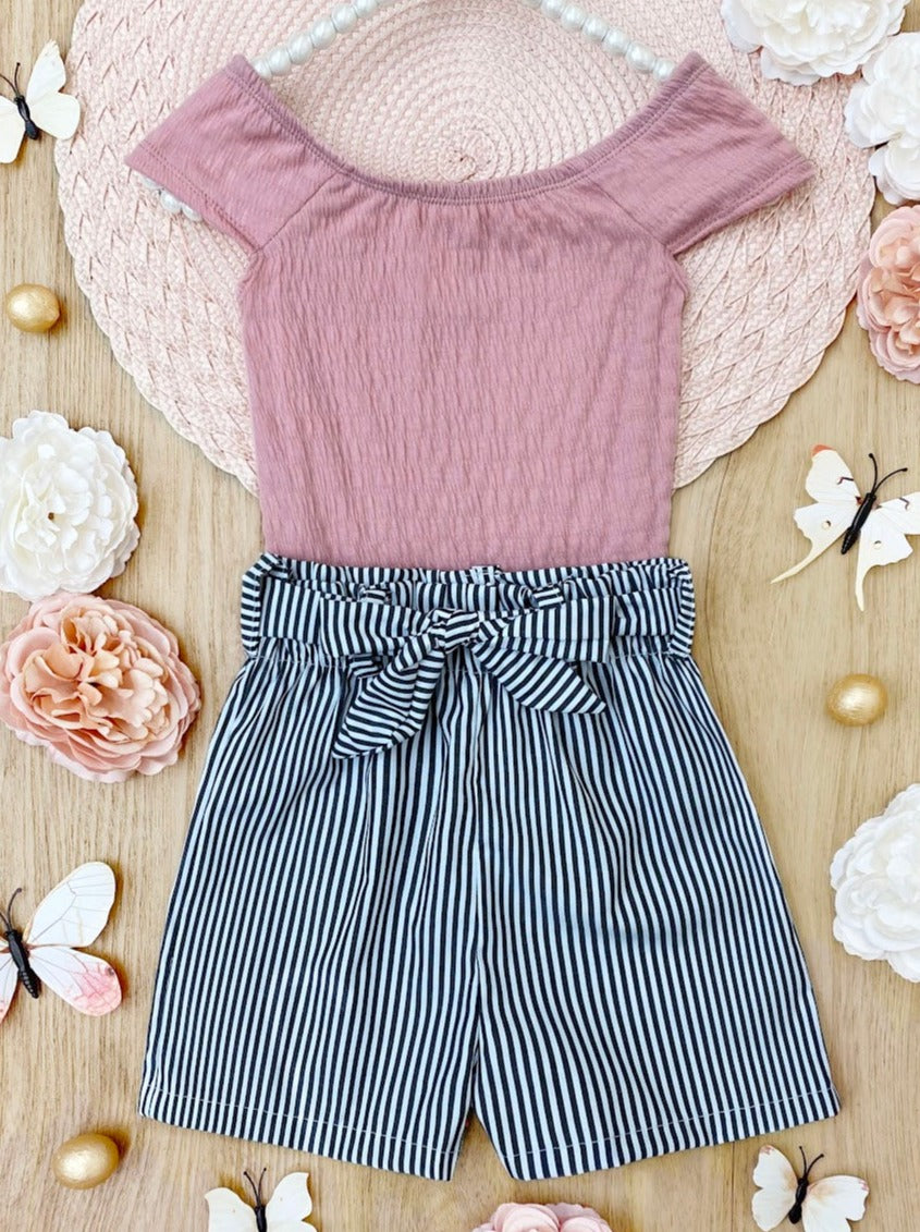 On Pointe Paperbag Belted Shorts Set