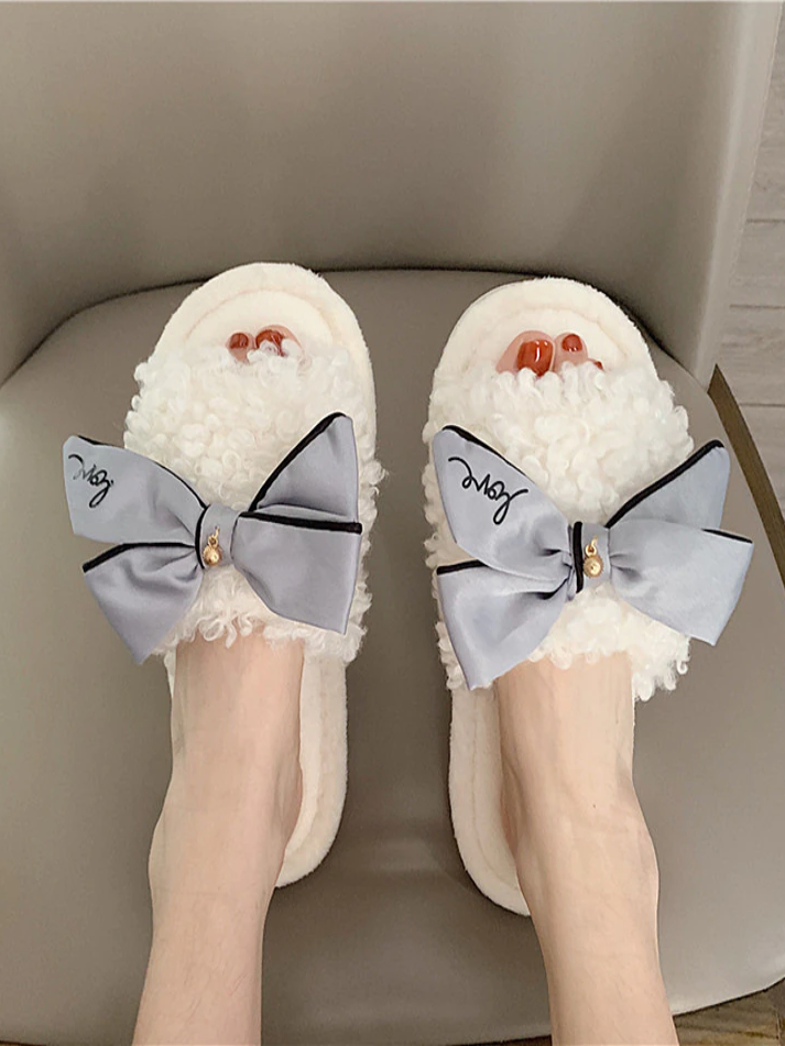 Women's Little Fluffy Bow Slippers By Liv and Mia - Mia Belle Girls