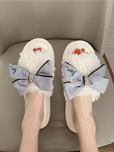 Women's Little Fluffy Bow Slippers By Liv and Mia - Mia Belle Girls