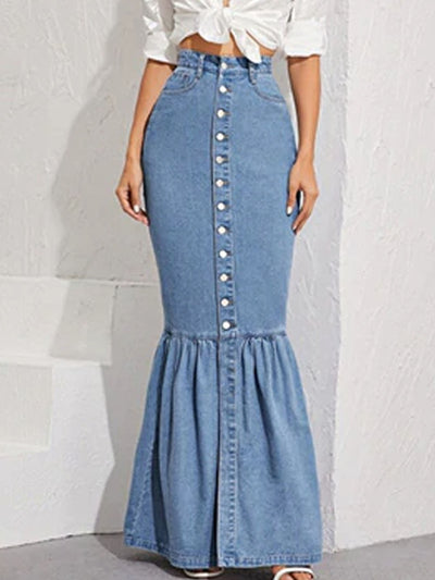 Women's Fishtail Denim Maxi Skirt