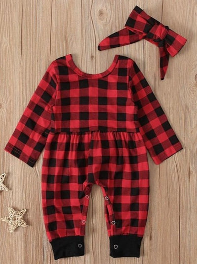 Baby Bold Bambino Plaid Onesie with Matching Headband Set