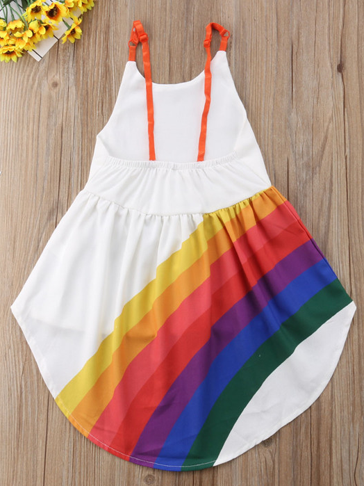 Girls Spring Dresses | Sleeveless Asymmetrical Rainbow Hi-Lo Dress