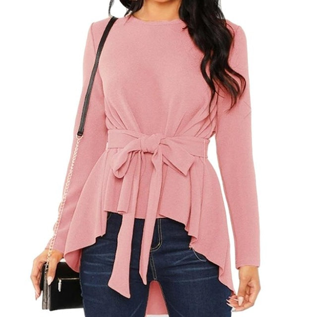 Cute Women's Tops | Chic Hi-Lo Belted Ruffle Blouse | Mia Belle Girls