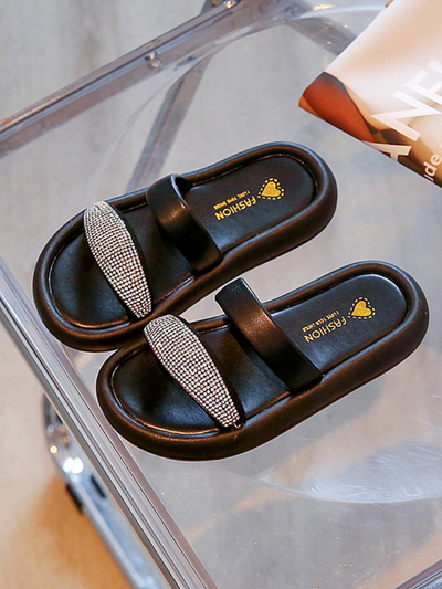 Shoes By Liv & Mia | Girls Rhinestone Slide On Slippers | Kids Shoes