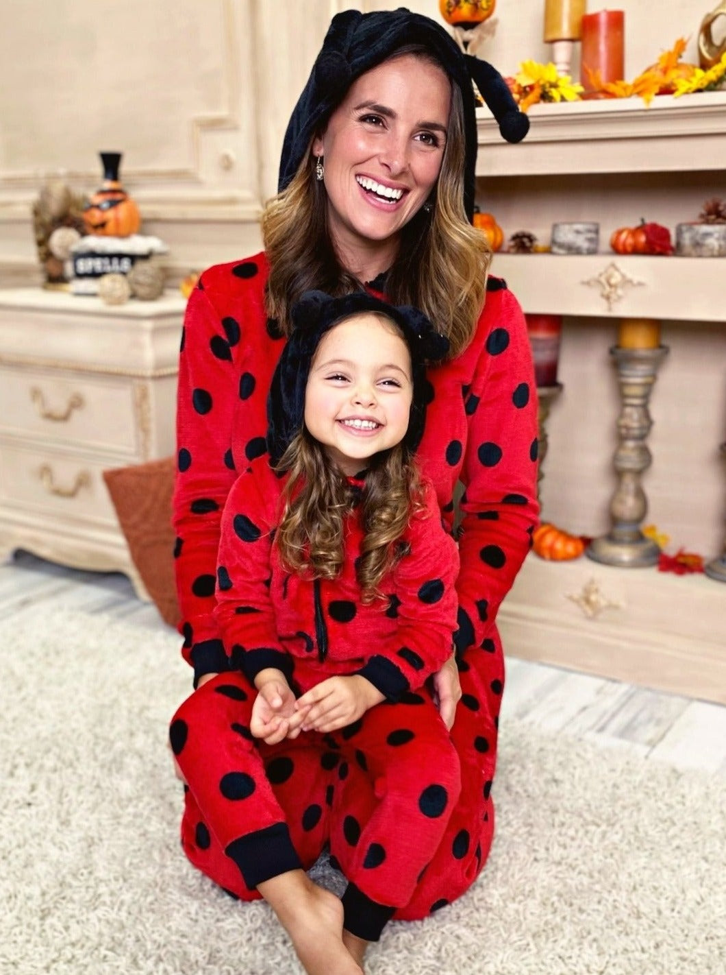 Mommy & Me | Halloween Ladybug Hoodie Onesie Pajamas | Mia Belle Girls