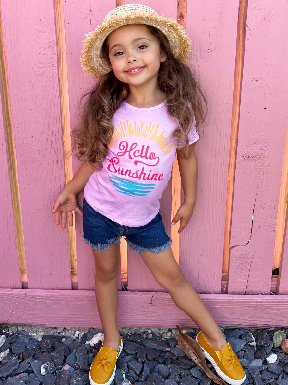 Cute Toddler Tops | Girls Short Sleeve Hello Sunshine Graphic Tee