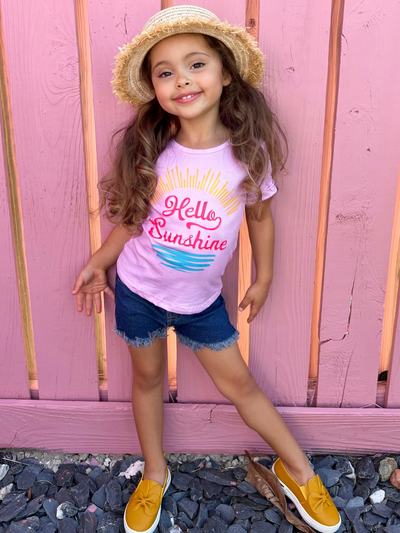 Cute Toddler Tops | Girls Short Sleeve Hello Sunshine Graphic Tee