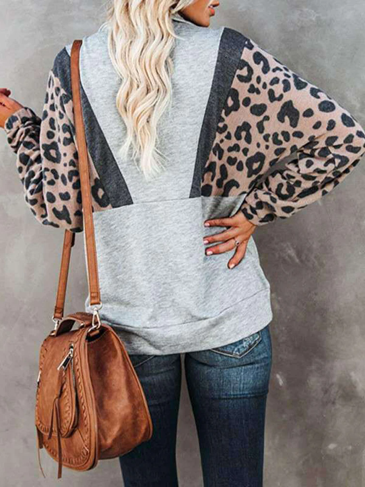 Women's Leopard Color Block Quarter-Zip Sweater - Mia Bell Girls