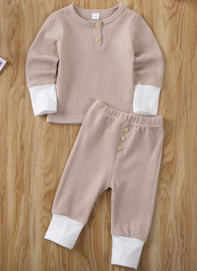Baby At Rest Ribbed Long Sleeve Top And Legging Set Beige