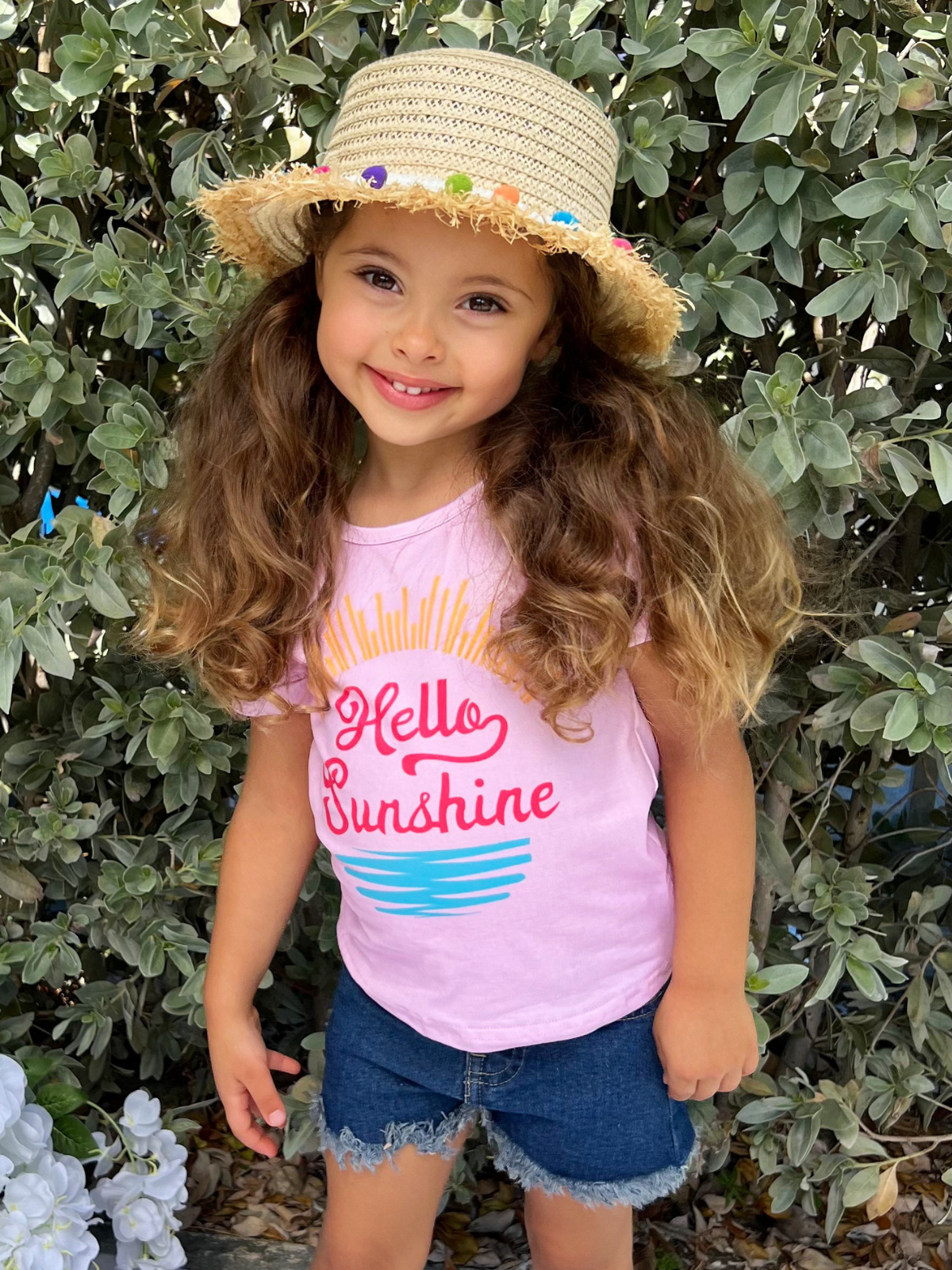 Cute Toddler Tops | Girls Short Sleeve Hello Sunshine Graphic Tee