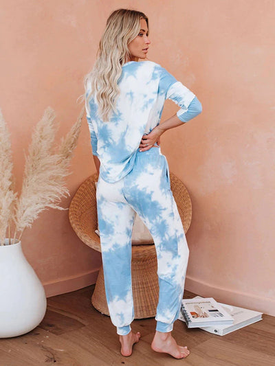 Women's Tie Dye Two Piece Lounge Top and Jogger Pants Set