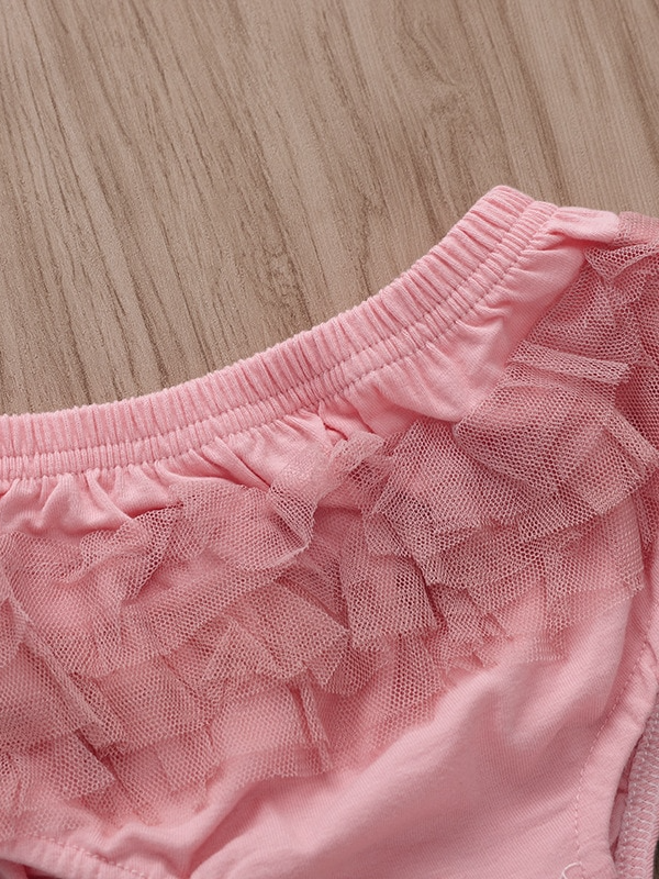 Baby set features a short-sleeved onesie with "Hello World" print and ruffled bloomers