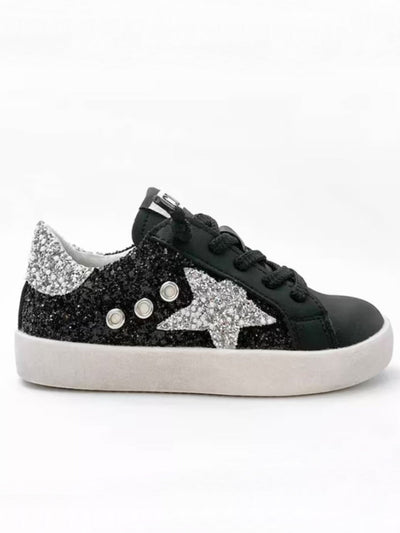 Kids Shoes By Liv & Mia | Girls Black & Silver Glitter Casual Sneakers
