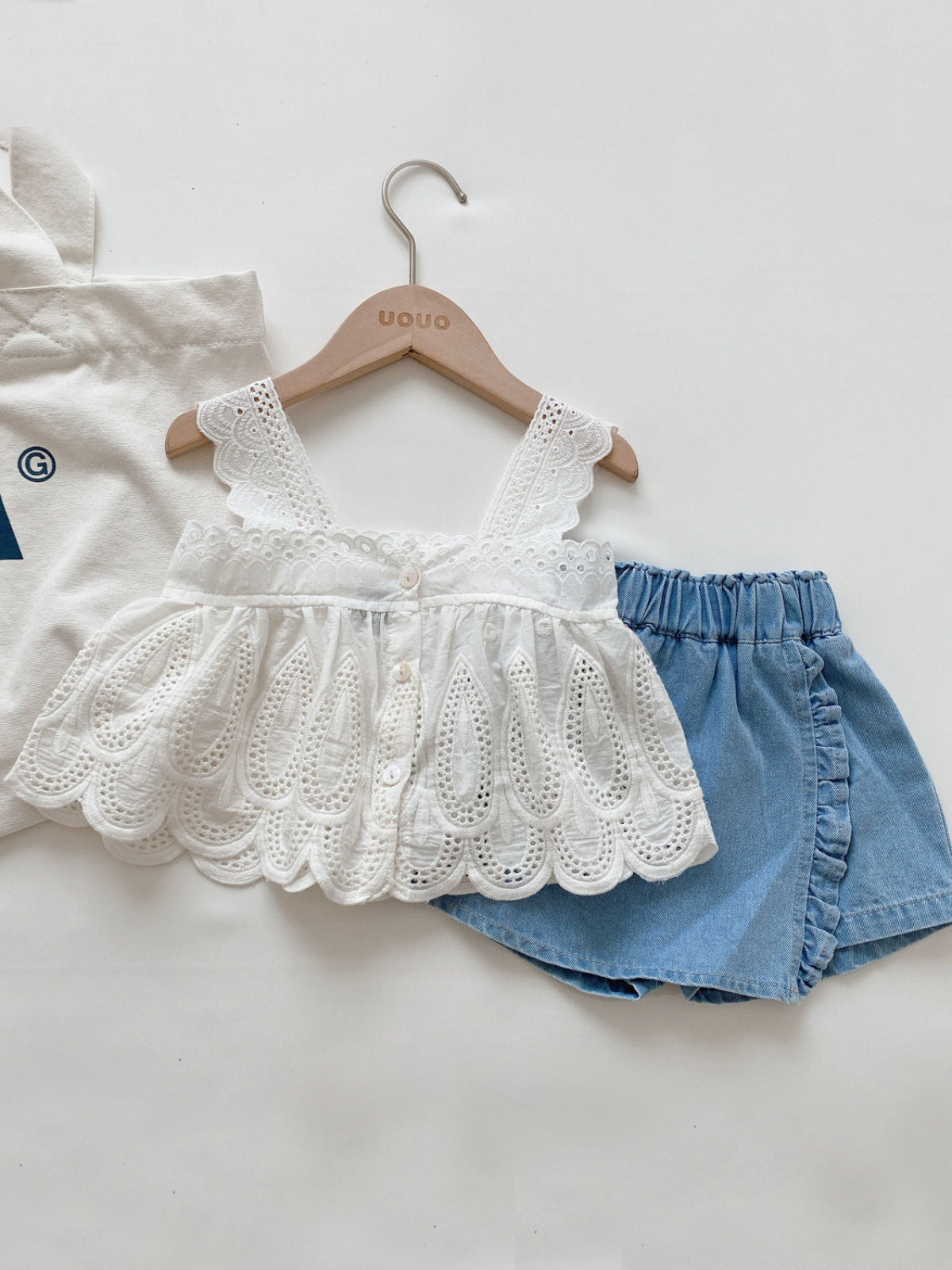Easy Breezy Lace & Denim Skort Set