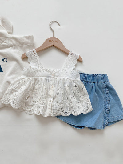 Easy Breezy Lace & Denim Skort Set