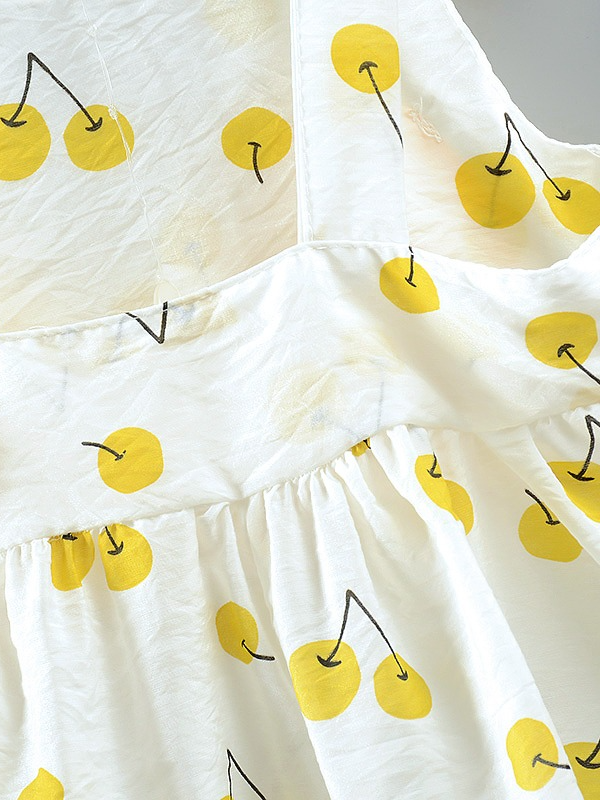 baby summer dress has an adorable cherry print and a large bow at the front and comes with a matching hat