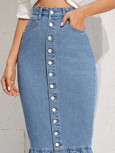 Women's Fishtail Denim Maxi Skirt