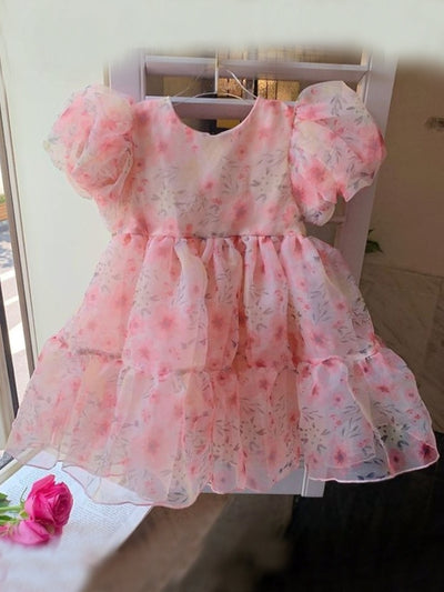 Blushing In Pink Puff Sleeve Floral Tulle Dress