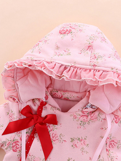 Baby All Dolled Up Floral Hood and Footie Jumpsuit - Pink