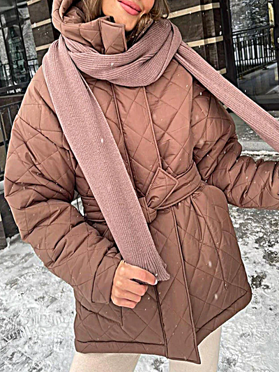 Women's Hooded Quilted Parka with Belt - Mia Belle Girls