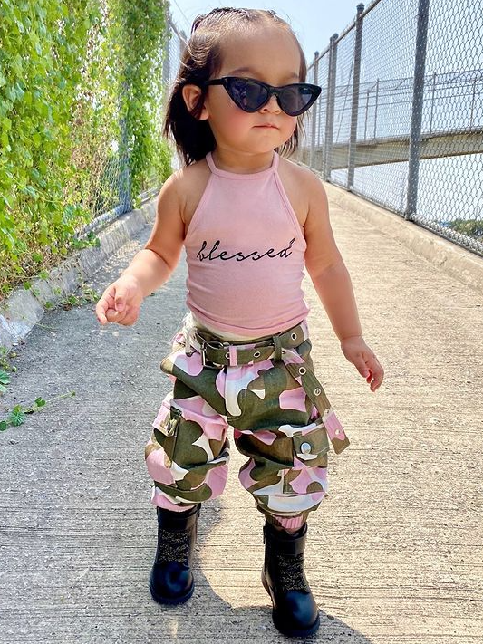 Cute Outfits For Toddlers | "Blessed" Halter Top & Camo Pants Set 