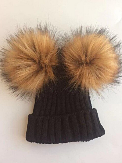 Baby Faux Fur Pom Pom Kint Bobble Hat - Mia Belle Girls