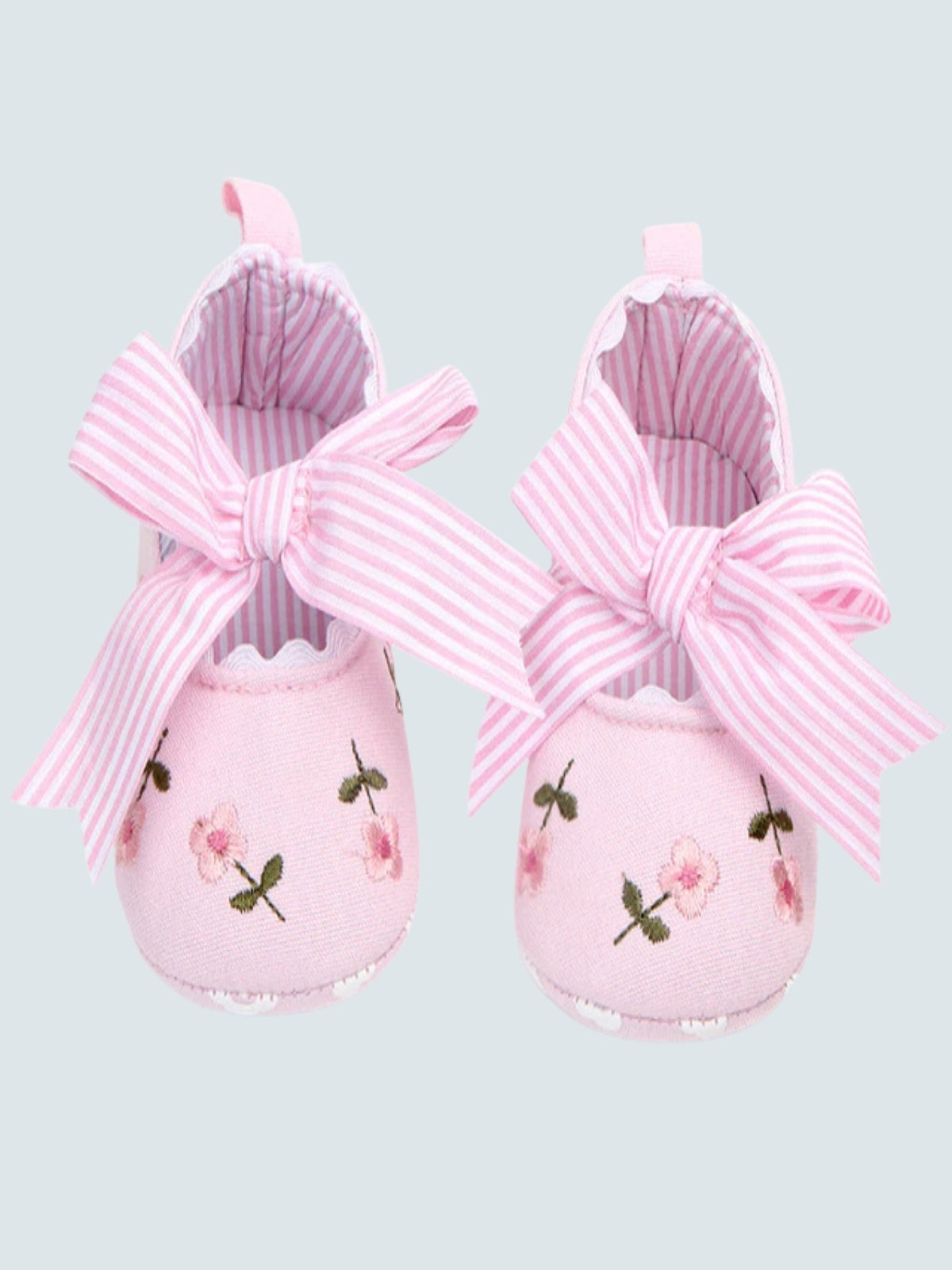 Baby Fancy Frill Embroidered Bowknot Ballerina Flats by Liv and Mia Pink