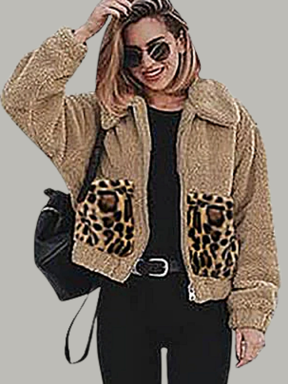Women's Fluffy Fleece jacket with Leopard Pockets - Mia Belle Girls