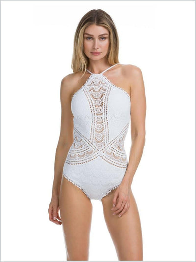 Women's High Neck Halter Style Lace One Piece Swimsuit - Mia Belle Girls
