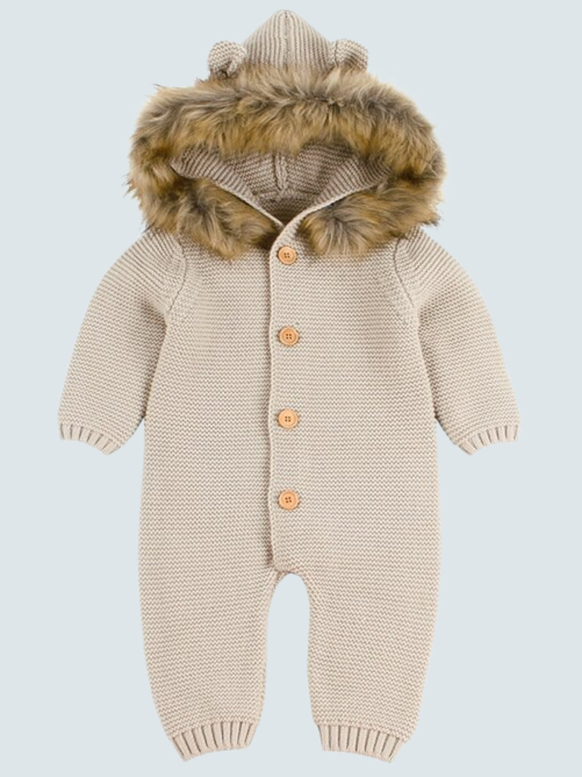 Baby Makes Your Heat Melt Knit Faux Fur Hooded Onesie