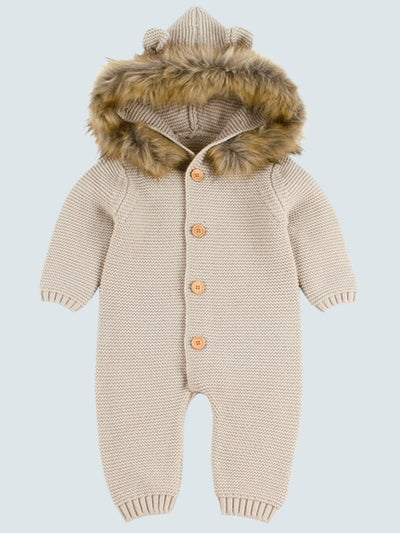 Baby Makes Your Heat Melt Knit Faux Fur Hooded Onesie