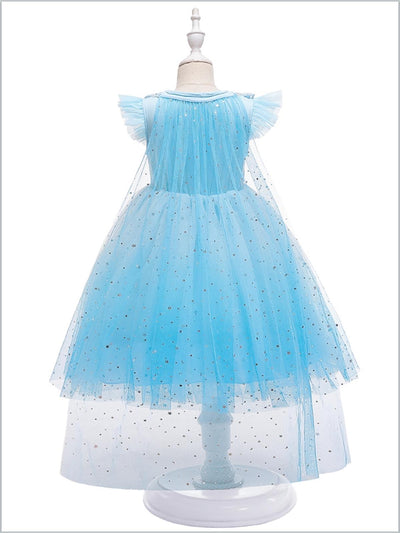 Little Girls Party Dresses | Blue Star Sequin Tulle Dress With Train