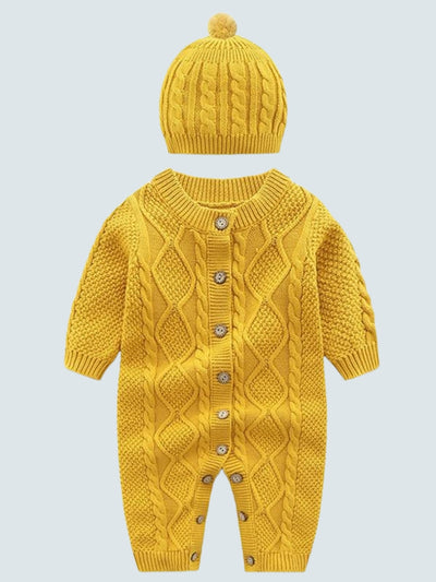 Baby Sweater Knit Onesie with Matching Hat Set - Mia Belle Girls