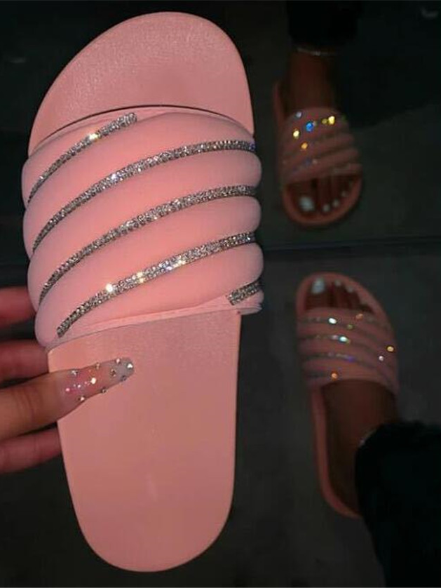 Women's Glitter Rhinestone Slides By Liv and Mia