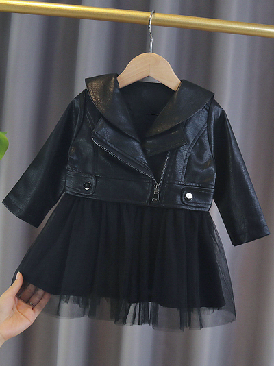 Girls Wild Child Faux Leather Jacket And Skirt Set