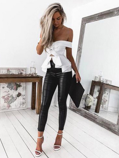 Women's Black Vegan Leather Leggings - Mia Belle Girls