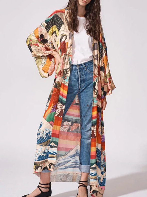 Women's Japanese Art Inspired Kimono Cover Up