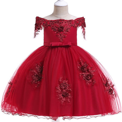 Girls Christmas Dresses | Off Shoulder Lace Applique Holiday Dress
