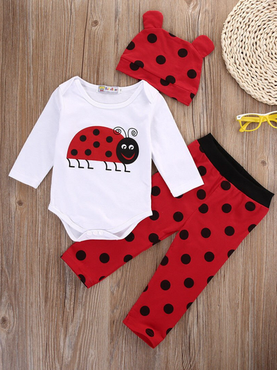 Baby Simply Sweet Patterned Long Sleeve Onesie And Legging Set Red