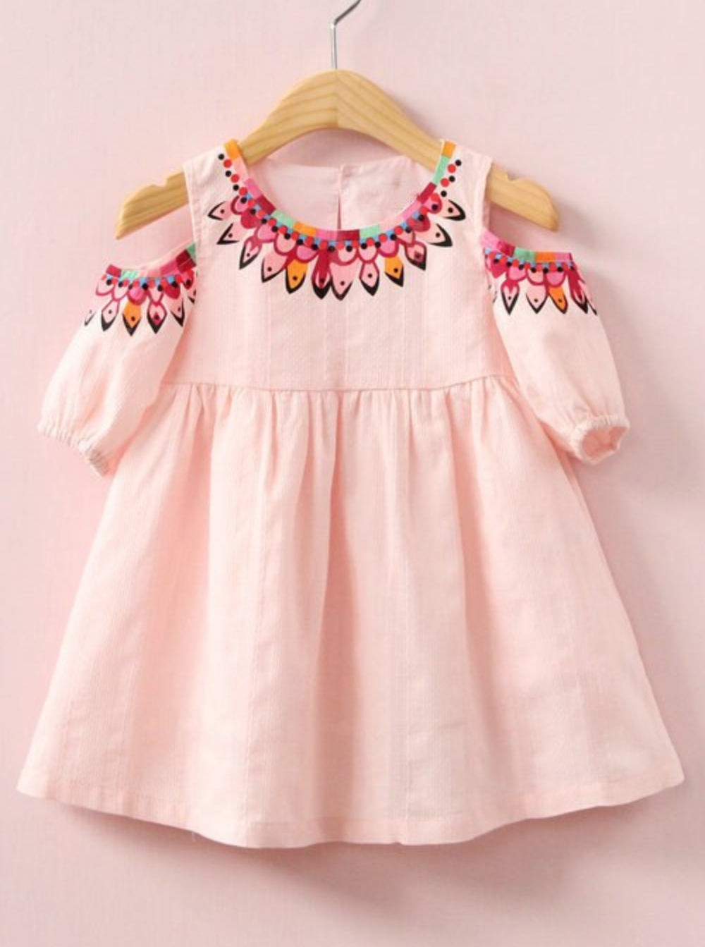 A Rosy Glow Tribal Print Cold-Shoulder Dress