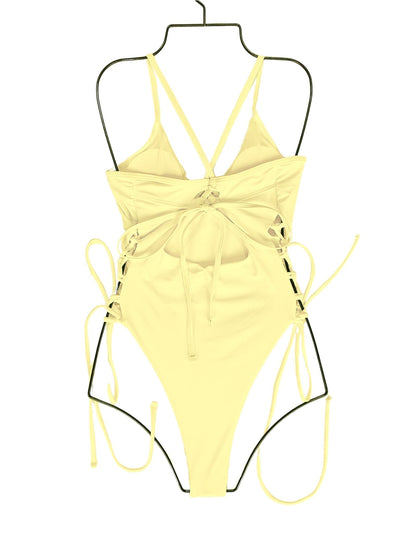 Women's Solid Push Up Side Lace Up Monokini Swimsuit - Mia Belle Girls