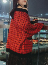 Women's Preppy Chic Vintage Tweed Cardigan Red