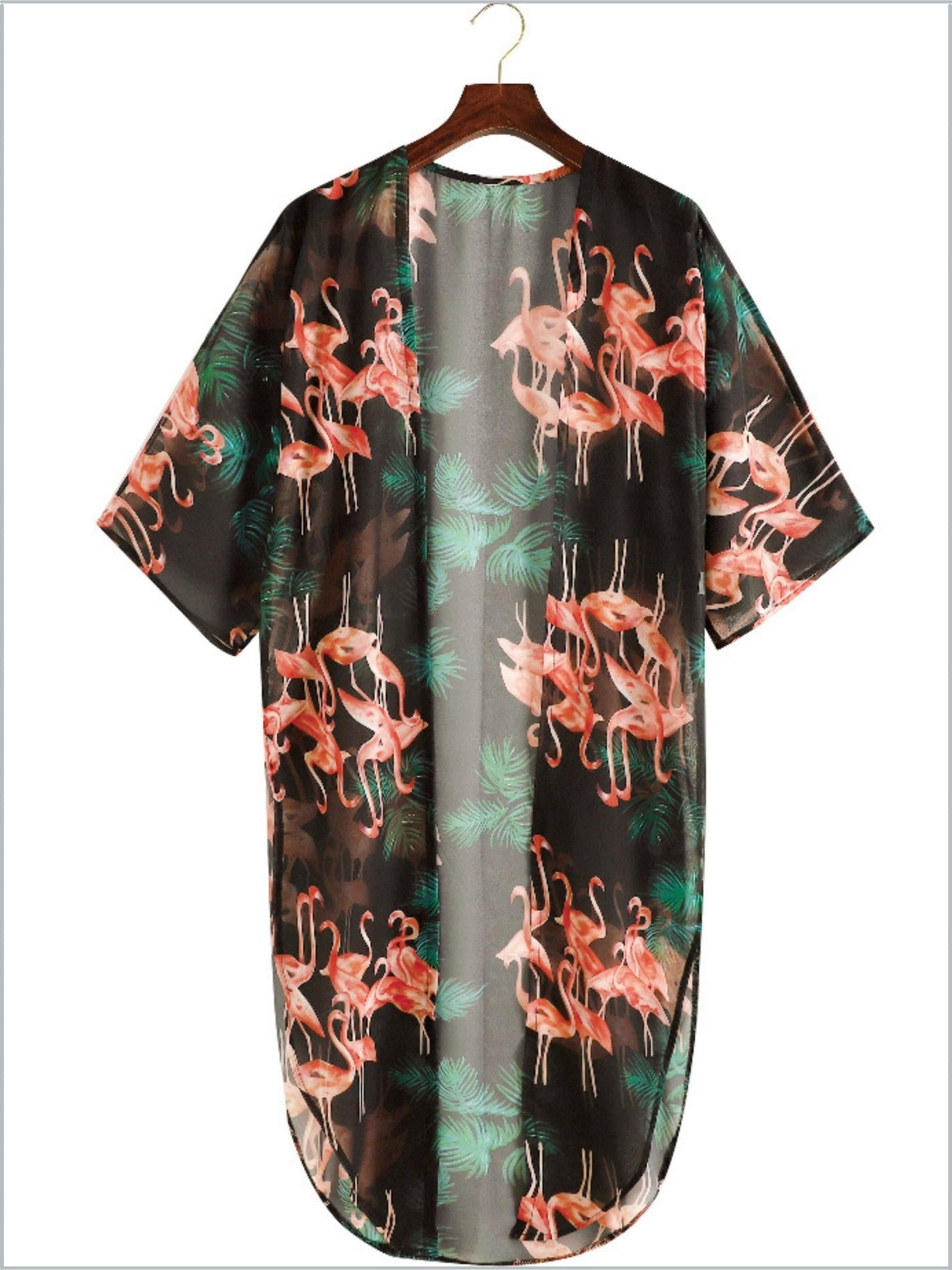 Women's Flamingo Side Slit Kimono Cover Up