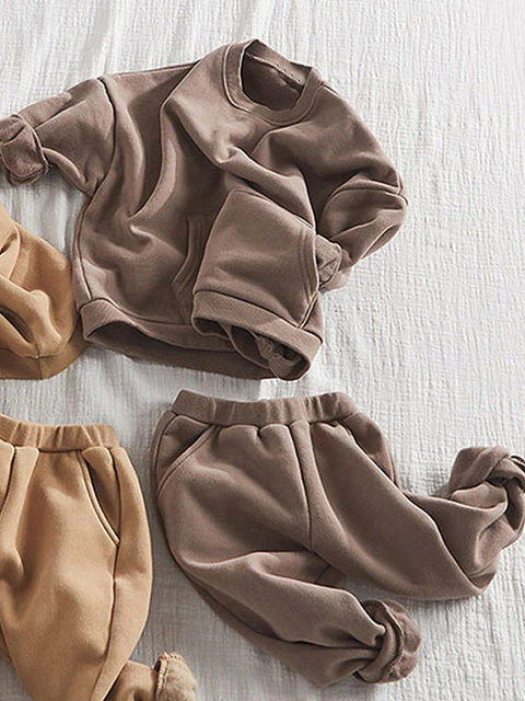 Toddler Clothing Sale | Girls Neutral Kangaroo Pocket Jogger Set