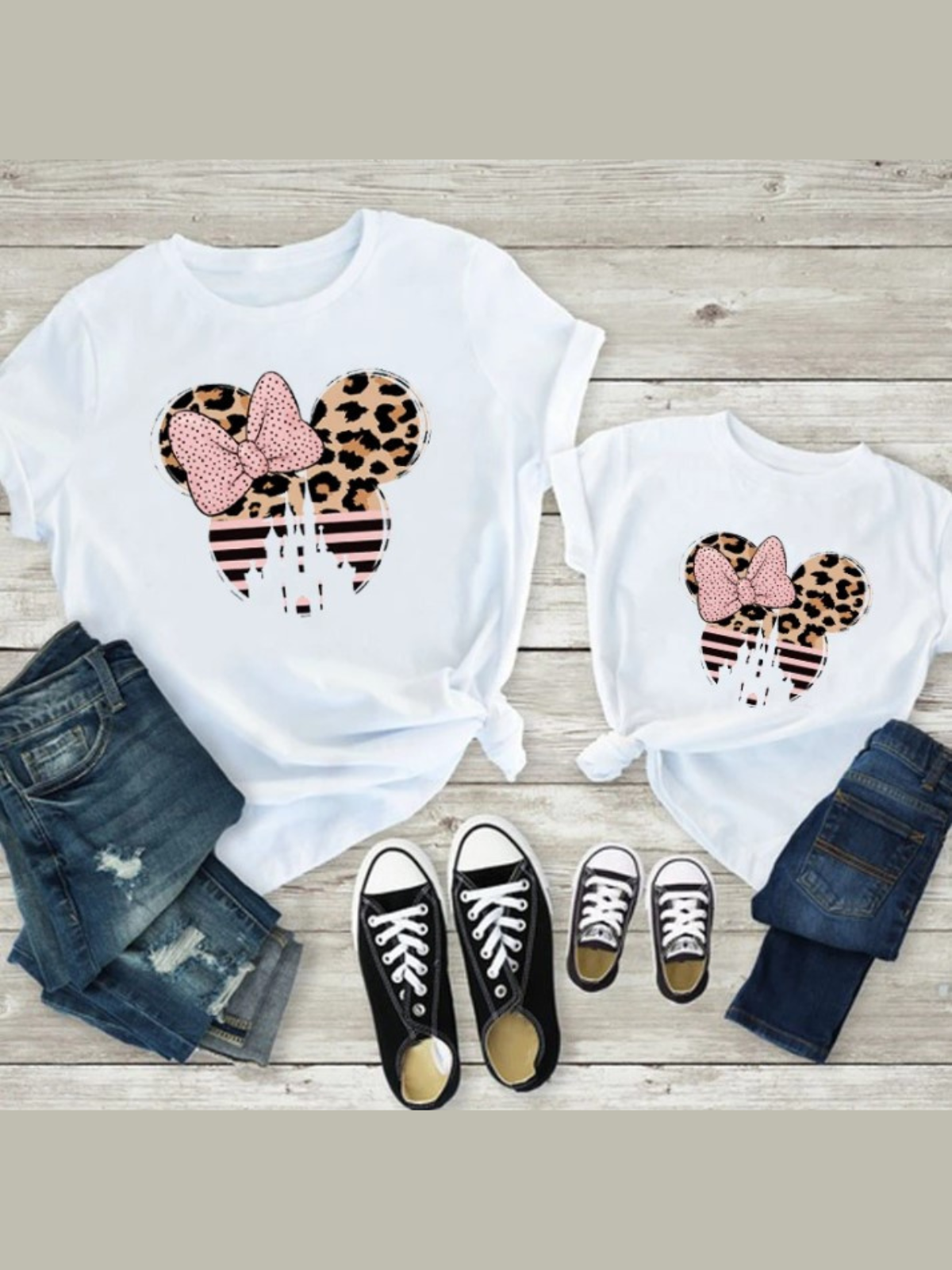 Mommy & Me | Matching Tops | Leopard Print Striped Miss Mouse T-Shirts