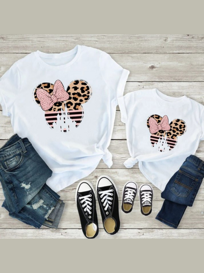 Mommy & Me | Matching Tops | Leopard Print Striped Miss Mouse T-Shirts